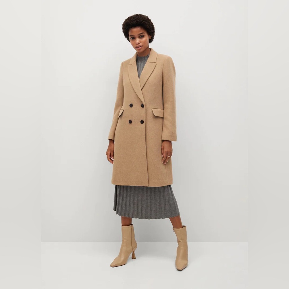 NWOT Mango Dali Double-breasted Wool Coat in Beige, size L